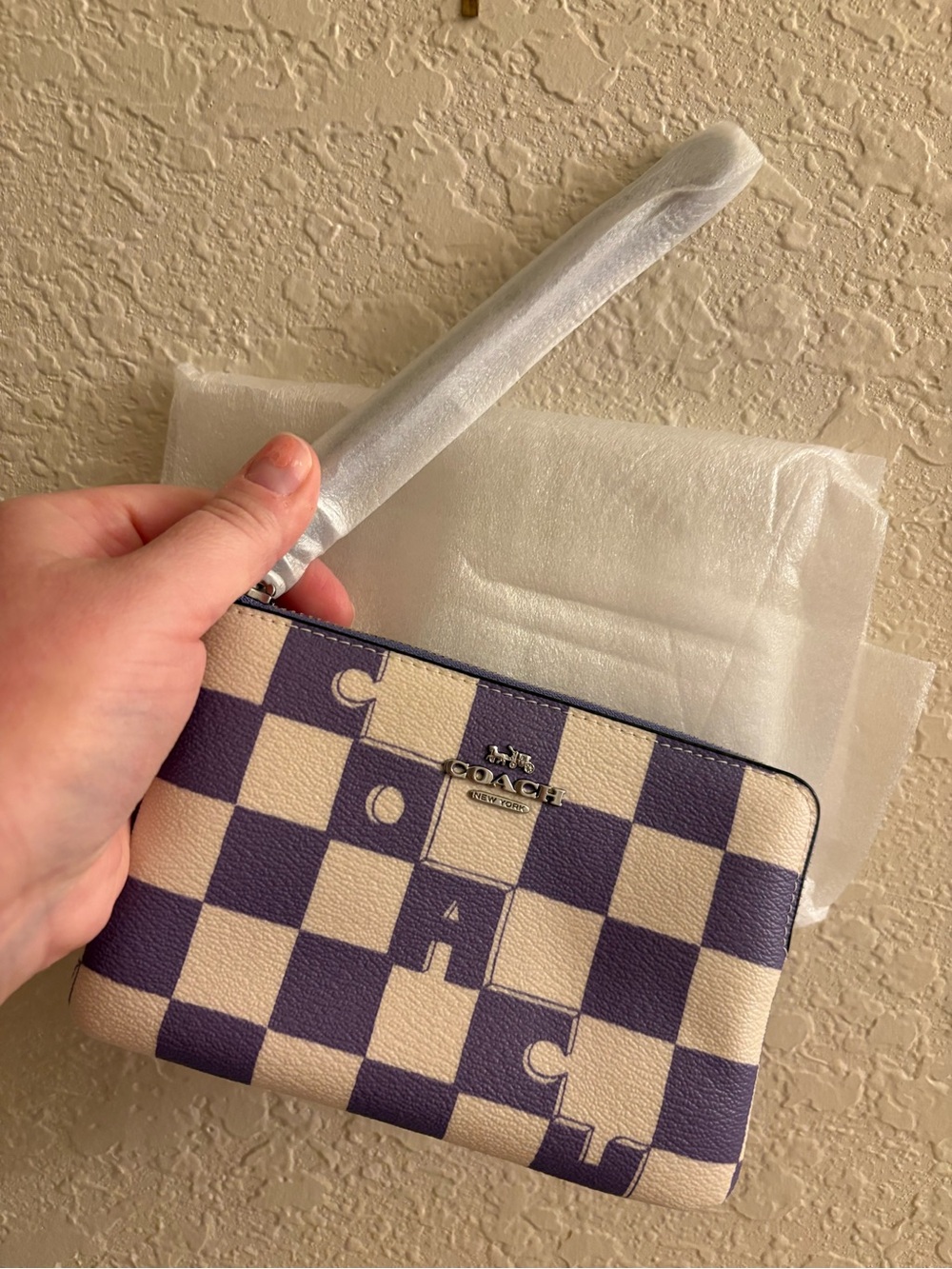 Coach Corner Zip Checkerboard Wristlet Light Violet BRAND NEW! With tags!